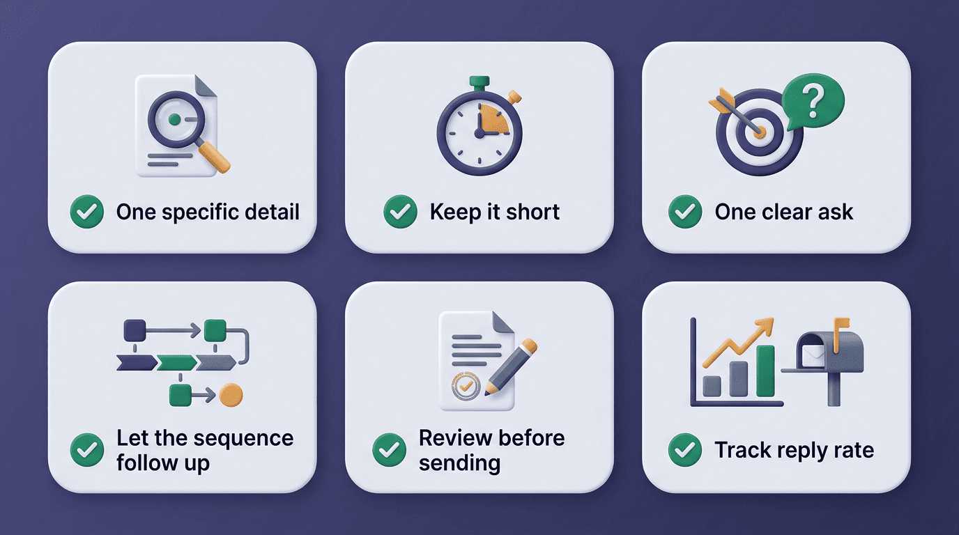 Six-card checklist for writing effective AI recruiting outreach messages