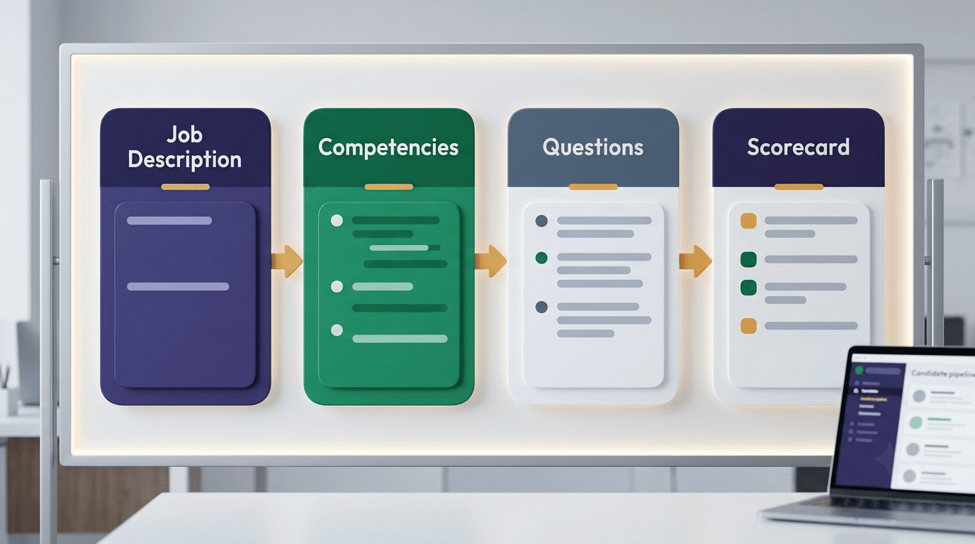 Process diagram: Job Description to Competencies to Questions to Scorecard