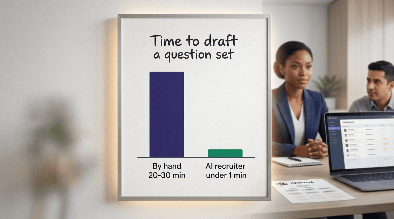 Bar chart comparing time to draft a question set by hand versus with an AI recruiter
