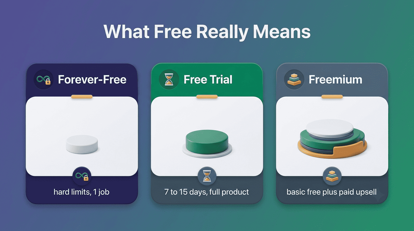 Comparison of forever-free, free trial and freemium AI recruiting tools