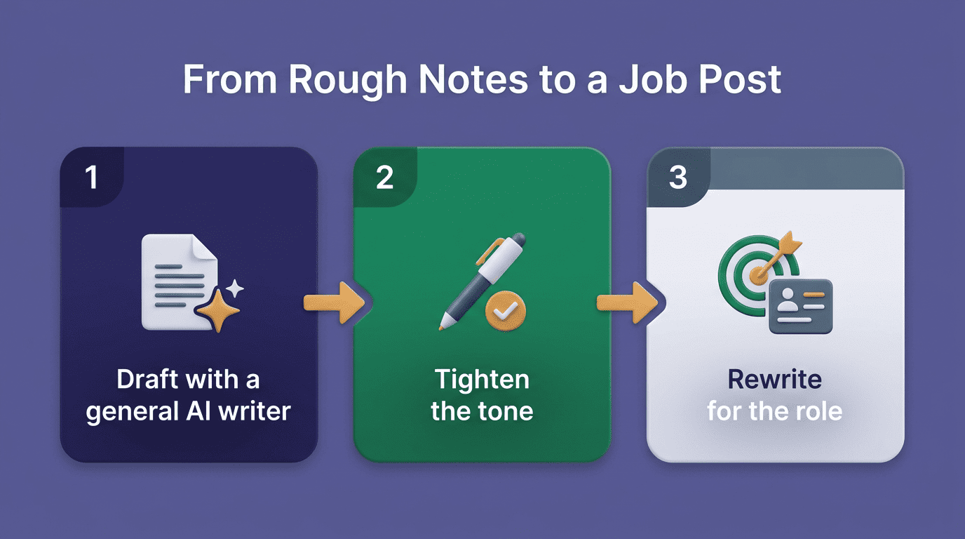Three-step job-description writing flow with free AI tools